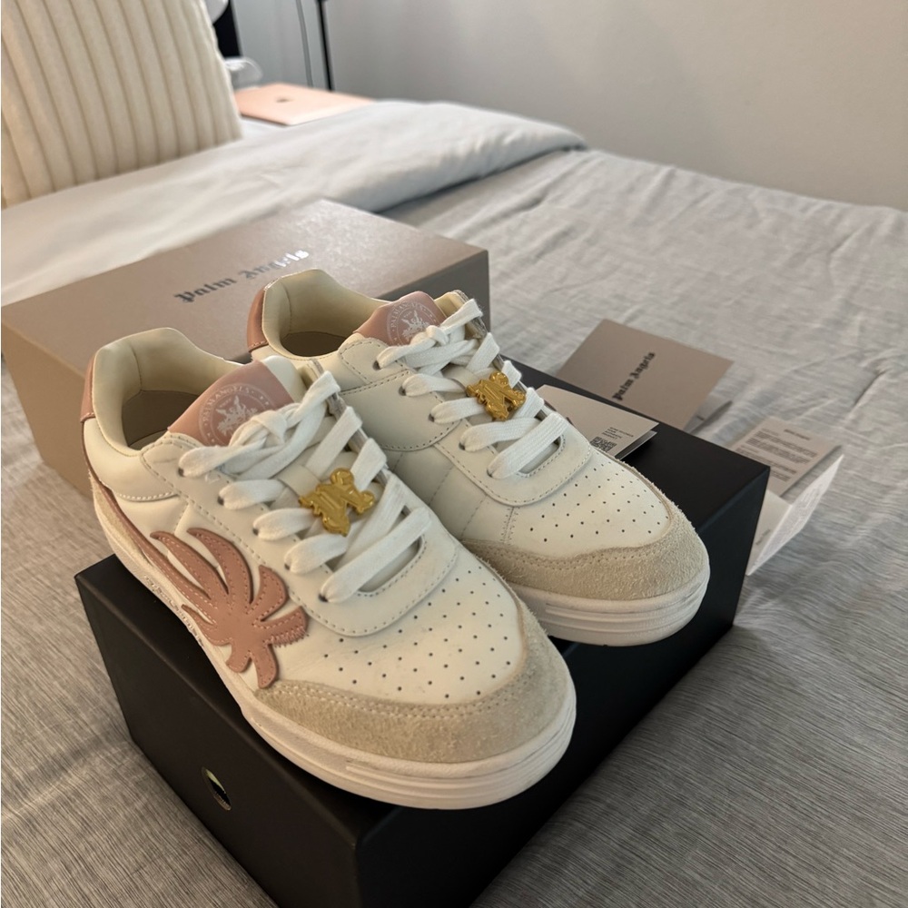 PALM ANGELS PALM BEACH UNIVERSITY SNEAKERS CREAM/PINK SIZE38 FAST SHIP!